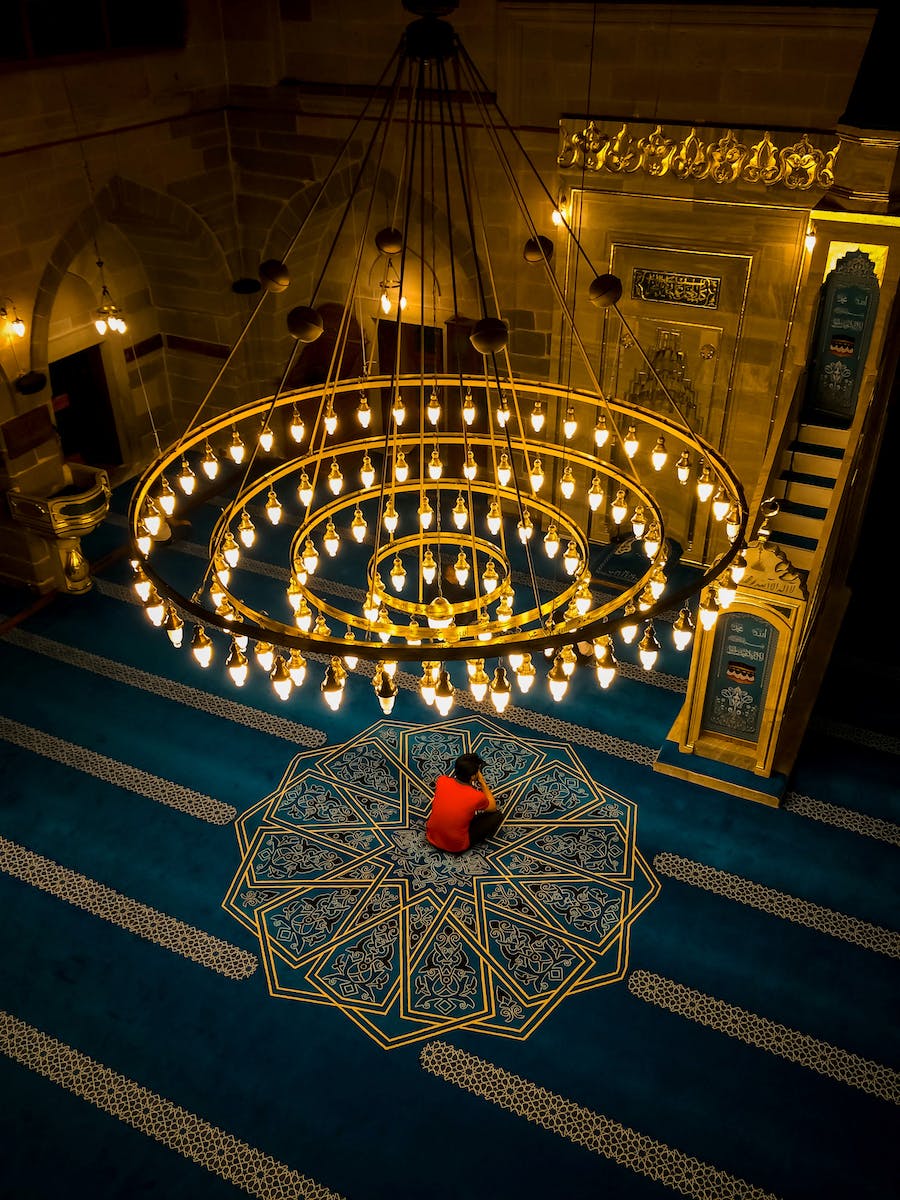 Prayer Sitting on Floor in Mosque