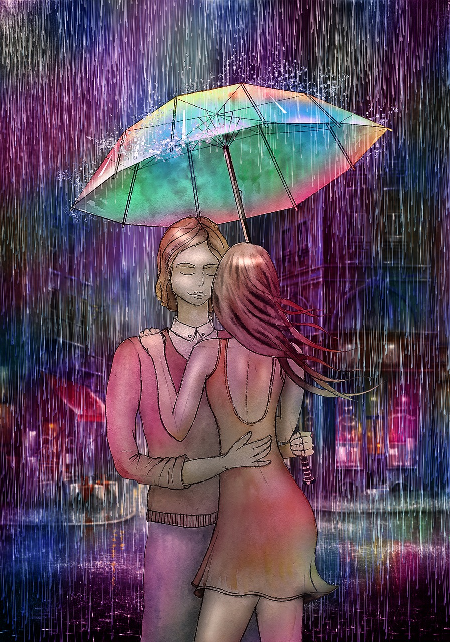 umbrella, rain, night