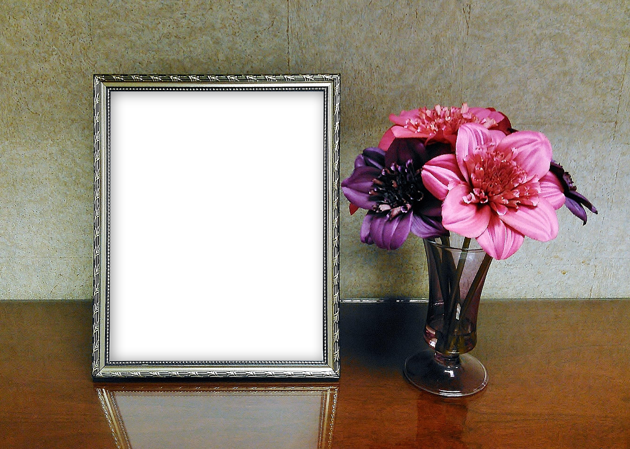 picture frame, mockup, flower background