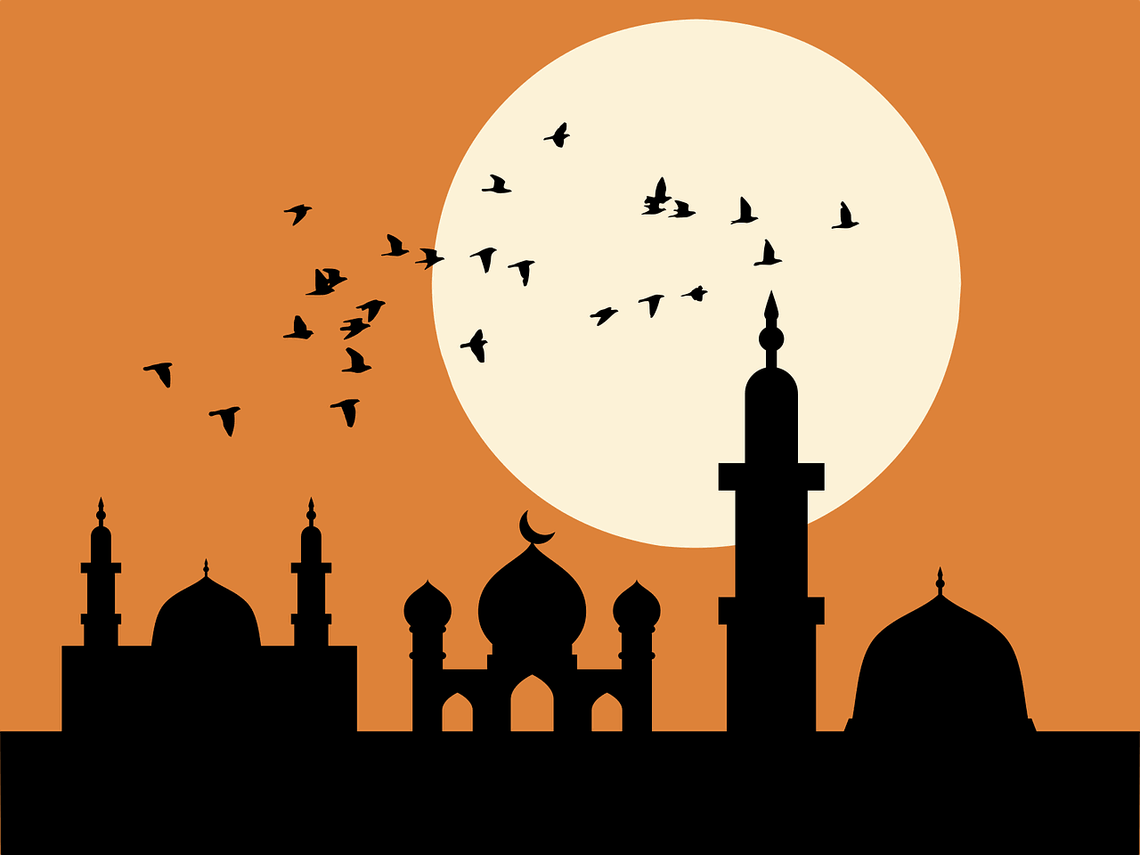 mosque, sunset, silhouette