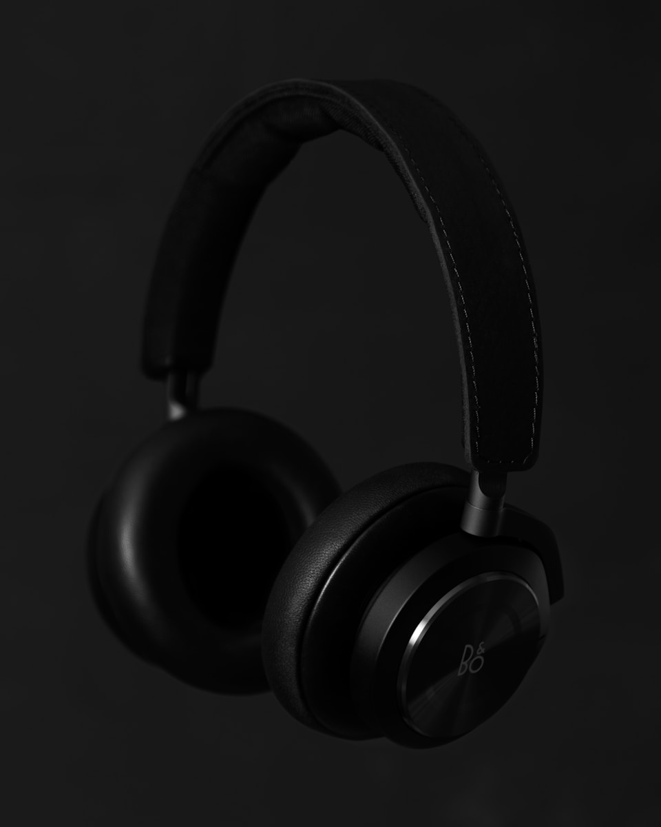 black wireless headphones